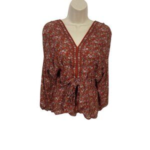MAX STUDIO Women's Size Small Floral Tie Front Blouse